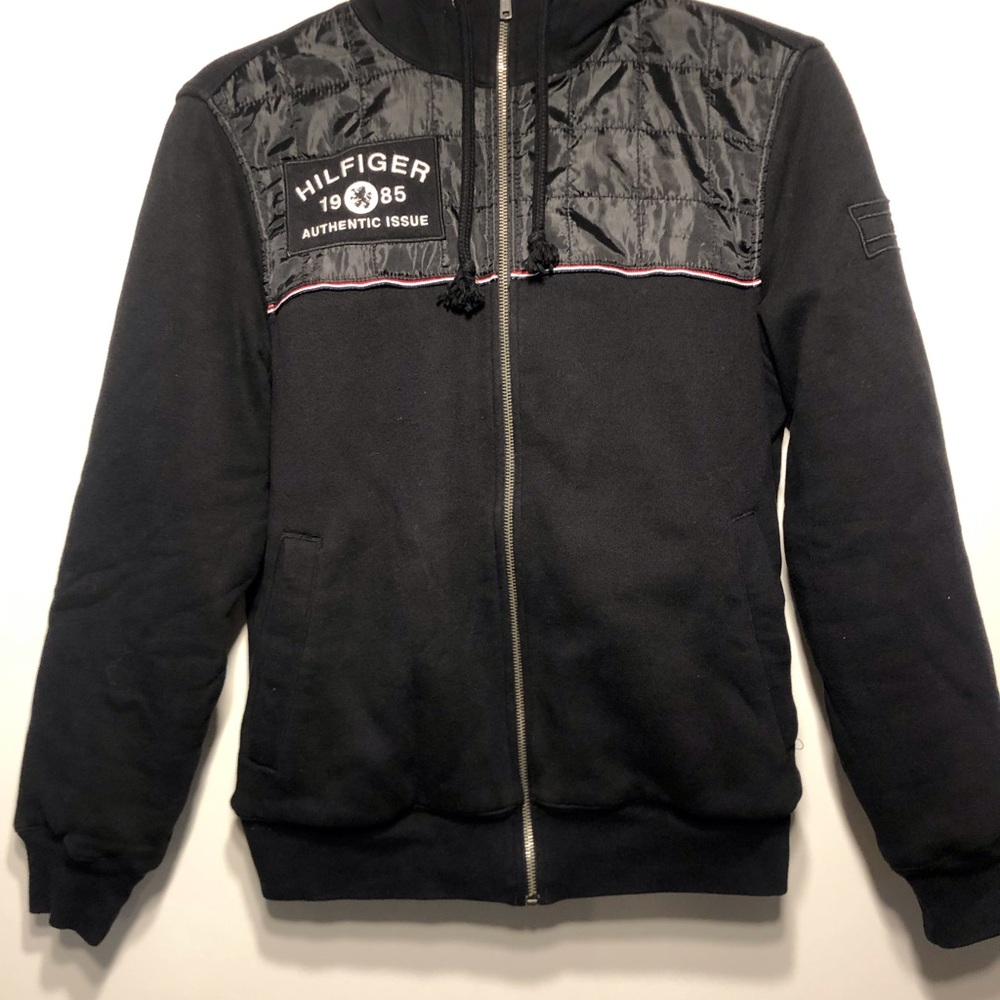Tommy Hilfiger Black Quilted-Trim Zip Hoodie